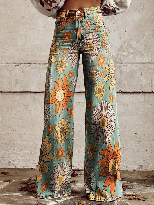 Soraya | Women's Floral High-Rise Flared Denim Jeans