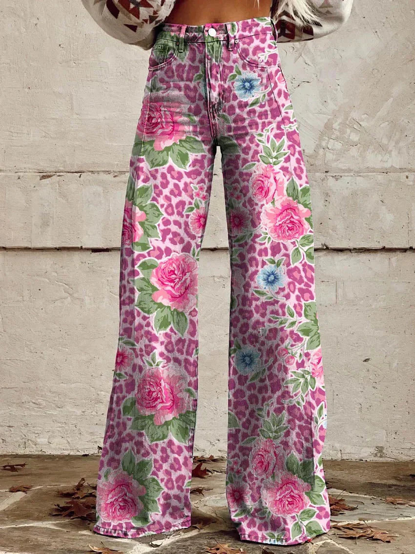 Soraya | Women's Floral High-Rise Flared Denim Jeans