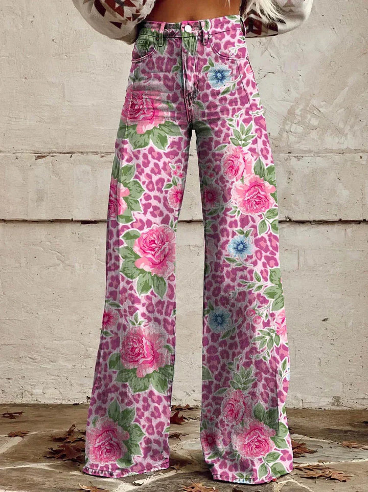Soraya | Women's Floral High-Rise Flared Denim Jeans