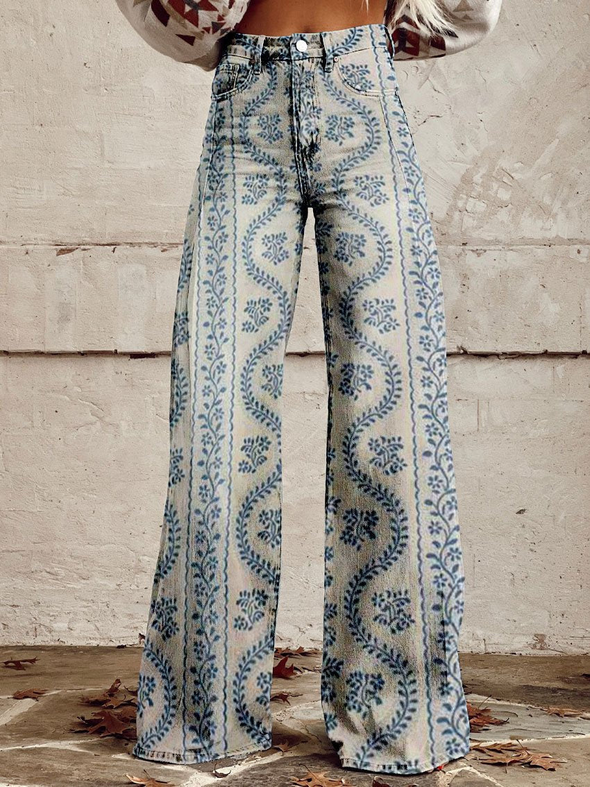 Carmen | Women's Floral Wide-Leg Flare Jeans