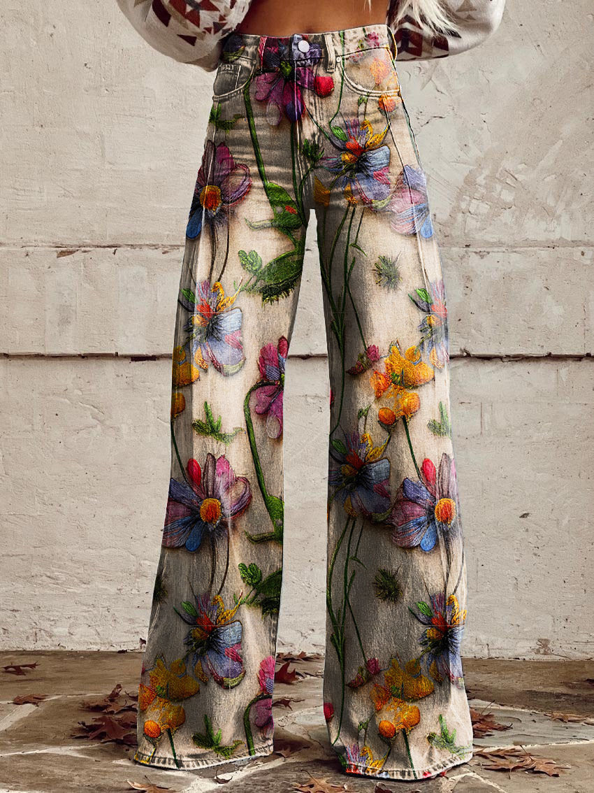 Carmen | Women's Floral Wide-Leg Flare Jeans