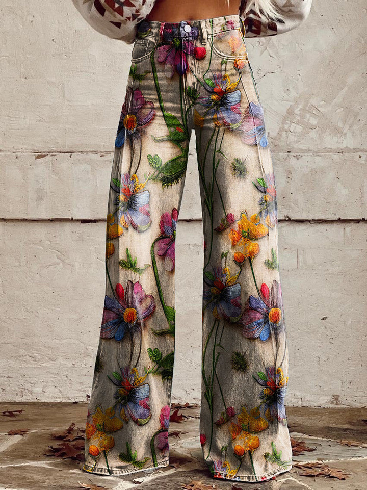 Soraya | Women's Floral High-Rise Flared Denim Jeans