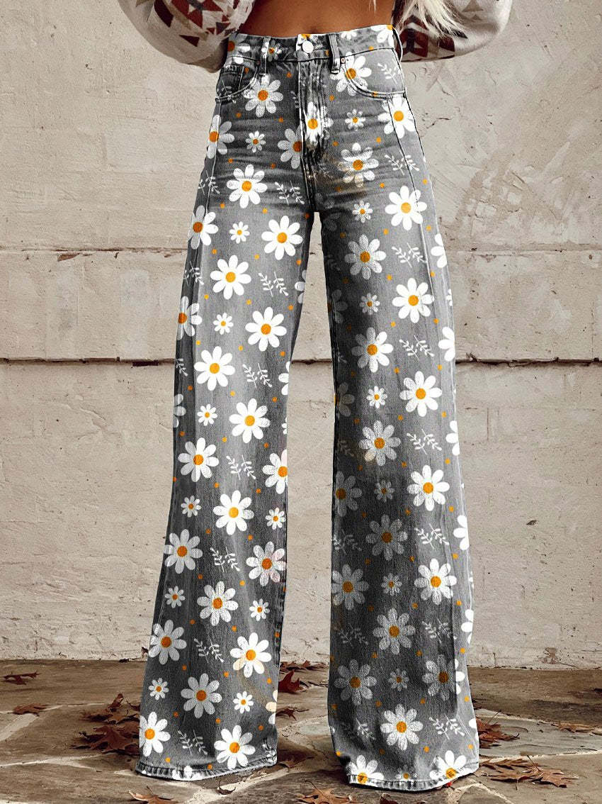 Soraya | Women's Floral High-Rise Flared Denim Jeans