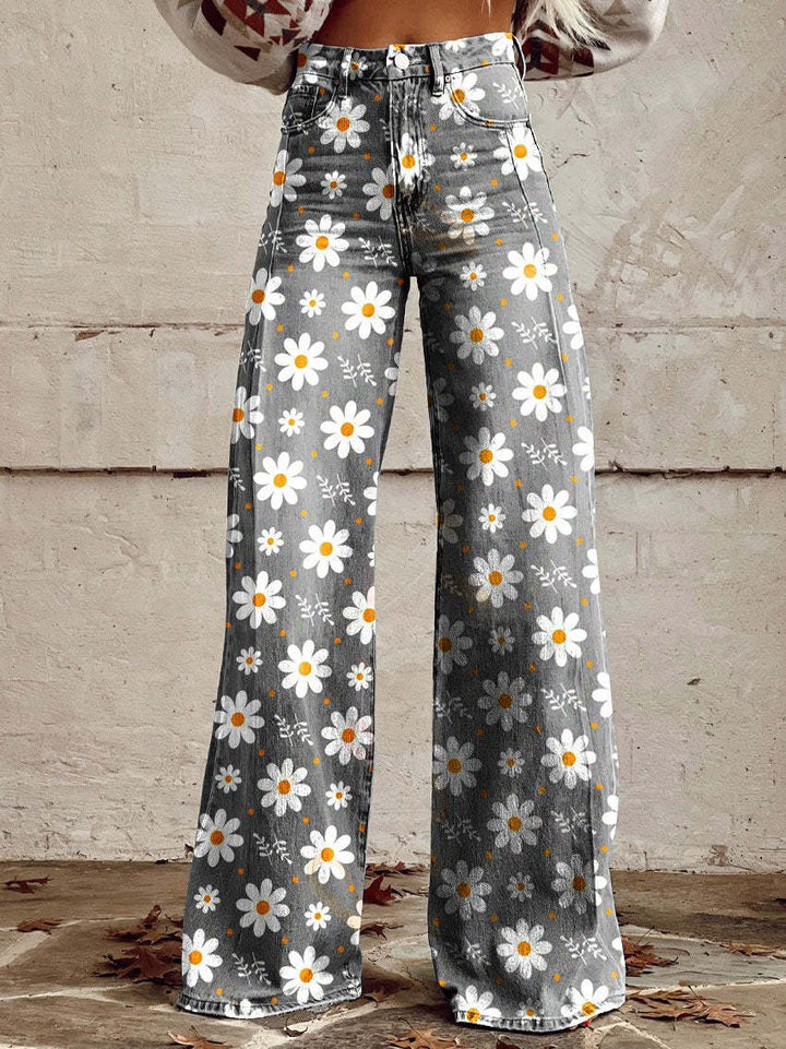 Soraya | Women's Floral High-Rise Flared Denim Jeans
