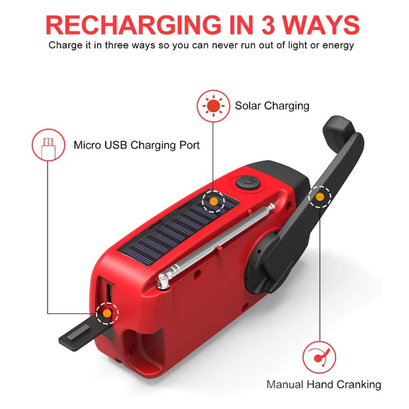 Emergency Radio Self Powered Hand Crank Solar – FM/AM, Flashlight & Power Bank, Portable for Disasters & Outdoor