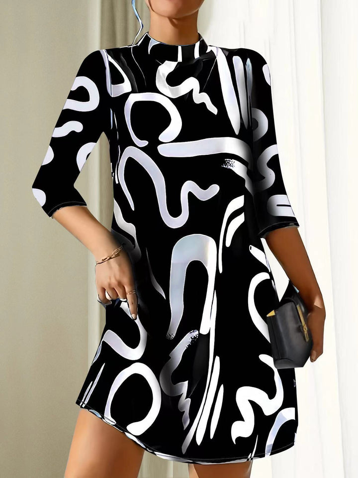 Nova | Women's Abstract Print Mock Neck Dress