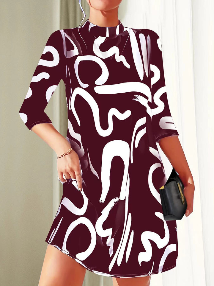 Nova | Women's Abstract Print Mock Neck Dress