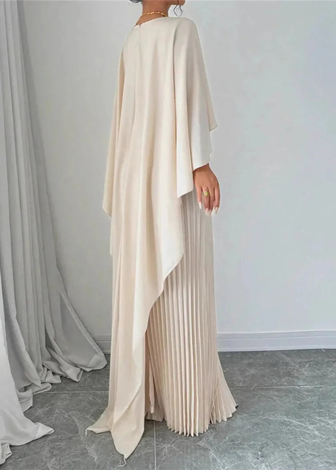Serena | Women's Cape Sleeve Pleated Long Dress