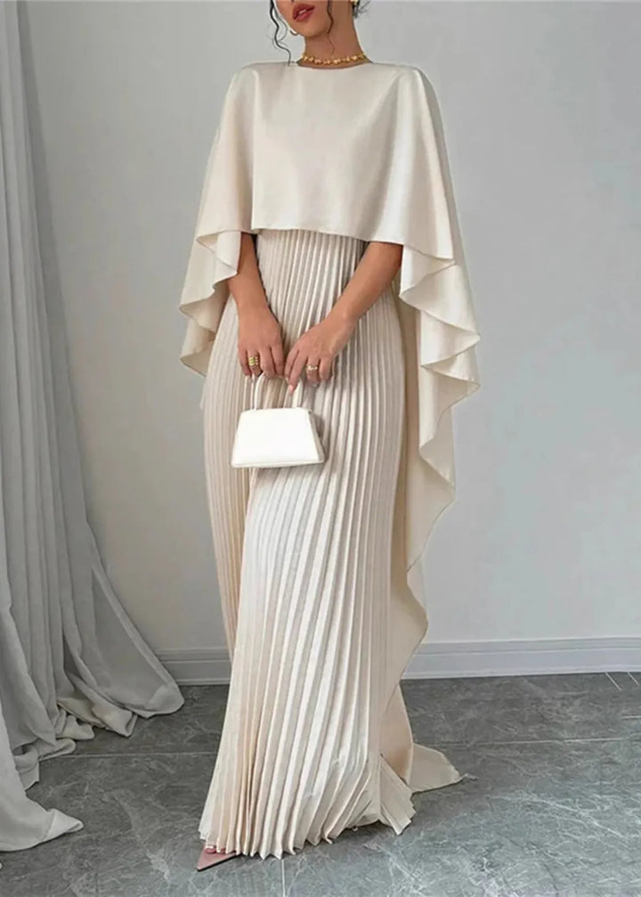 Serena | Women's Cape Sleeve Pleated Long Dress