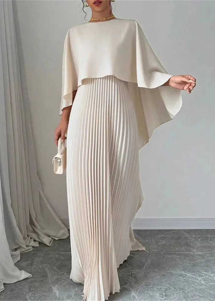 Serena | Women's Cape Sleeve Pleated Long Dress