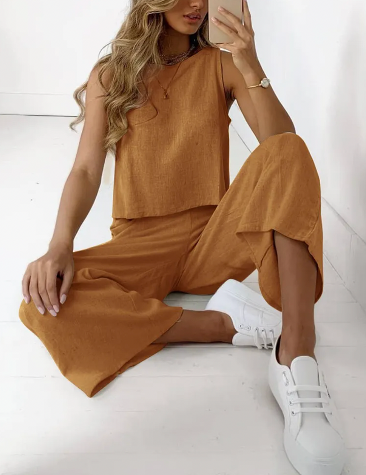 Calista | Women's Sleeveless Top And Wide-Leg Trouser Set