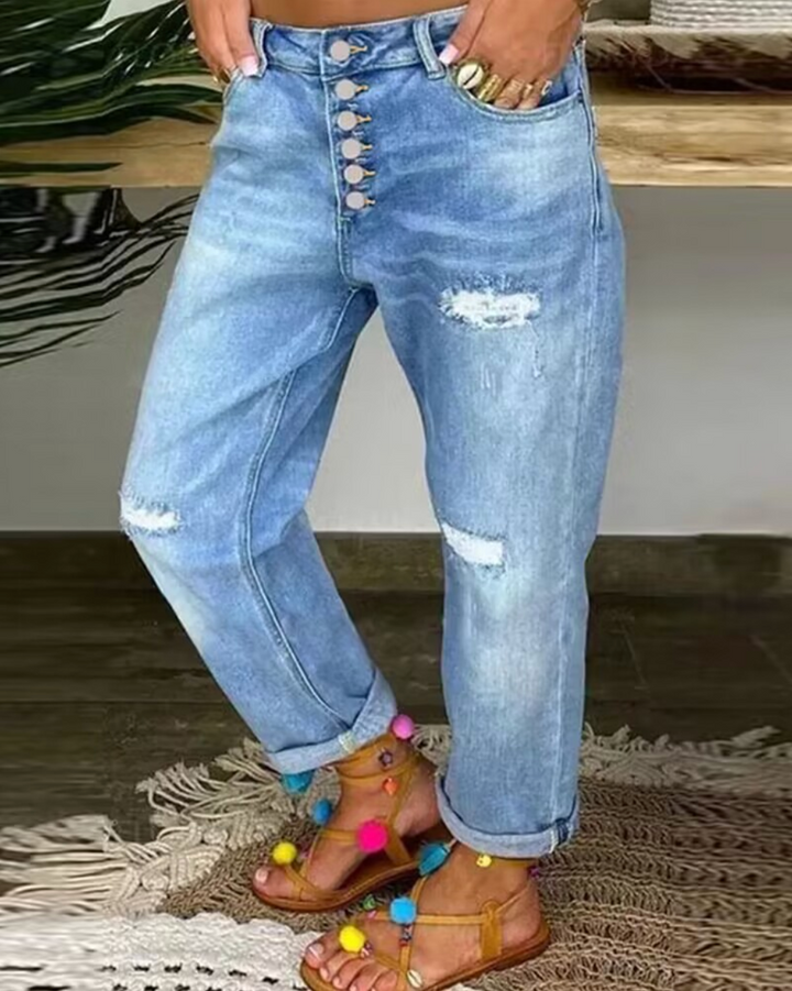 Kaelin | Women's Low Rise Button Fly Straight Denim Pants