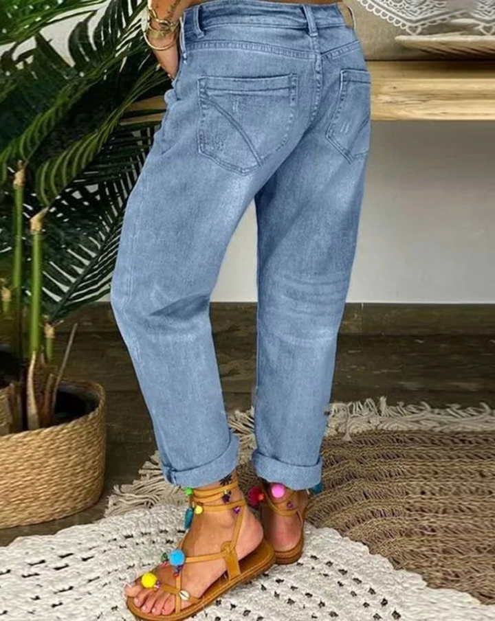 Kaelin | Women's Low Rise Button Fly Straight Denim Pants