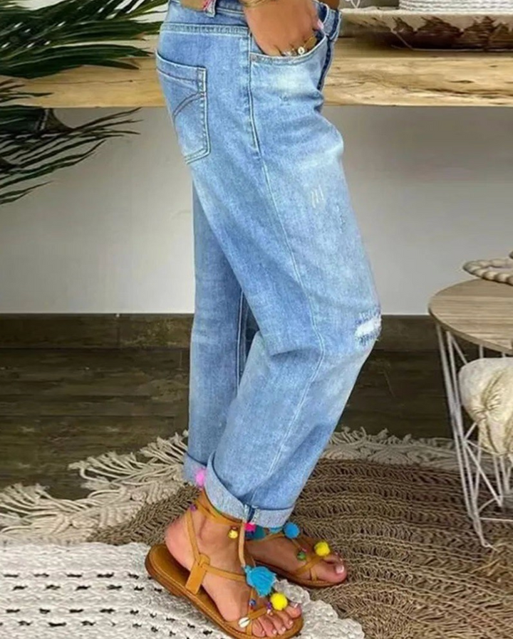 Kaelin | Women's Low Rise Button Fly Straight Denim Pants