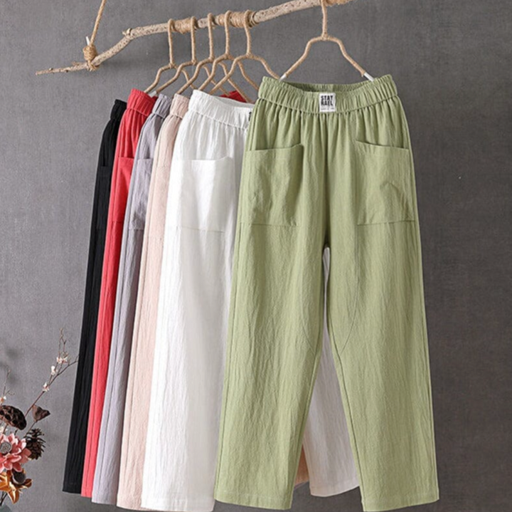 Nora | Women's High Waist Linen Pull On Pants