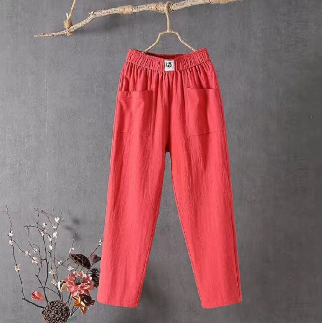 Nora | Women's High Waist Linen Pull On Pants