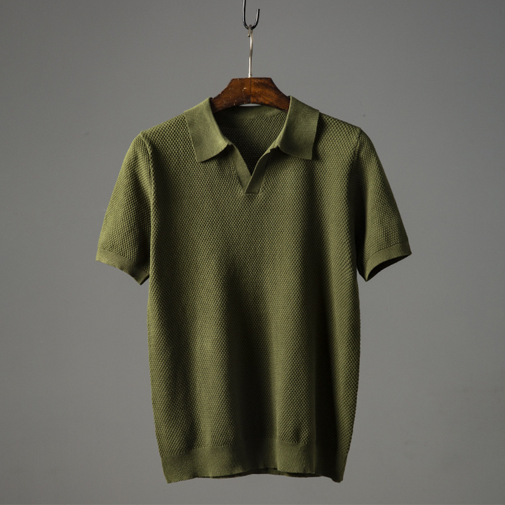 Julian | Men's Knit V-Neck Johnny Collar Polo