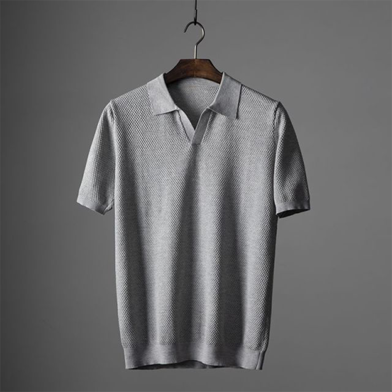 Darwin | Men's Textured Knit Johnny Collar Polo Shirt