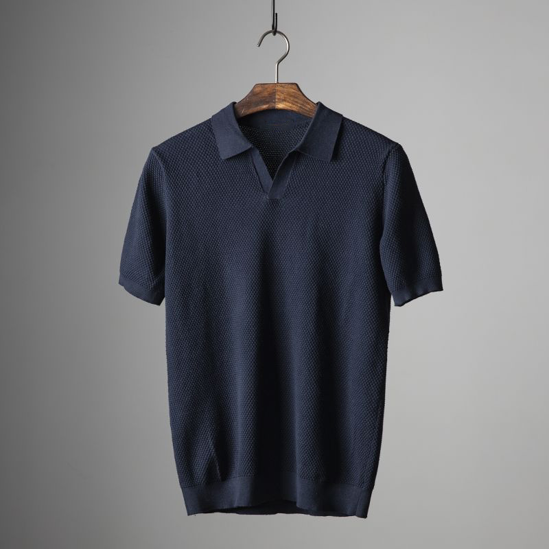 Darwin | Men's Textured Knit Johnny Collar Polo Shirt