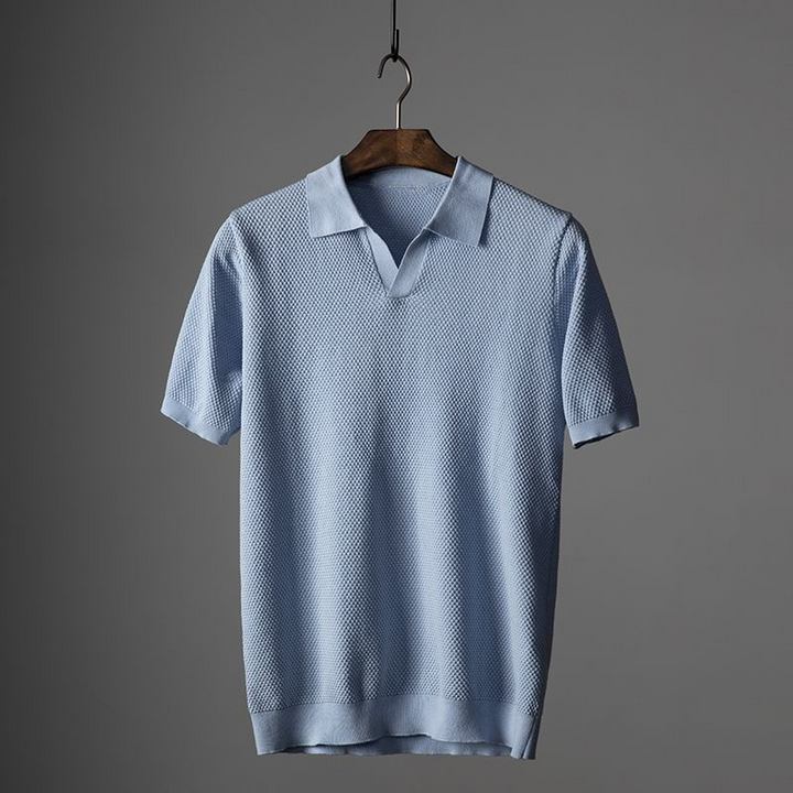 Darwin | Men's Textured Knit Johnny Collar Polo Shirt