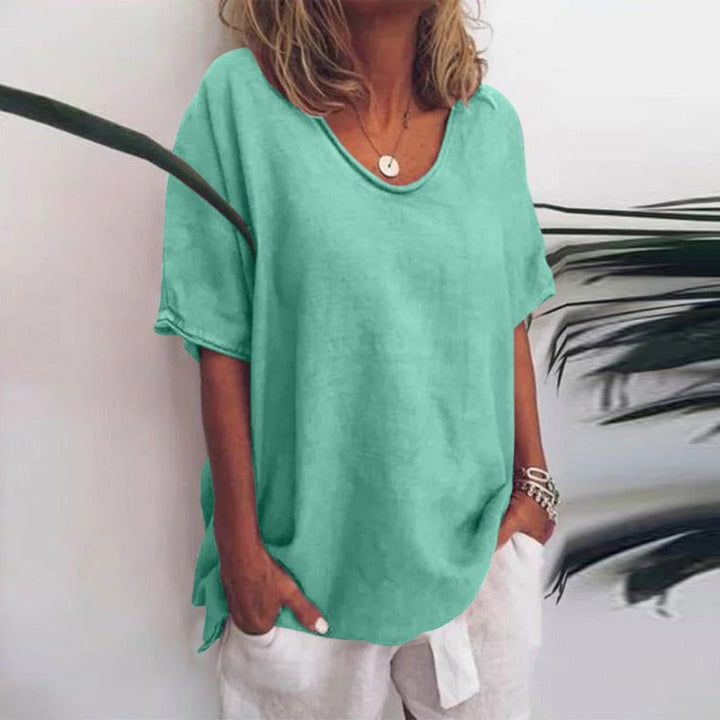 Delia | Women's Elbow Sleeve Relaxed V-Neck Blouse