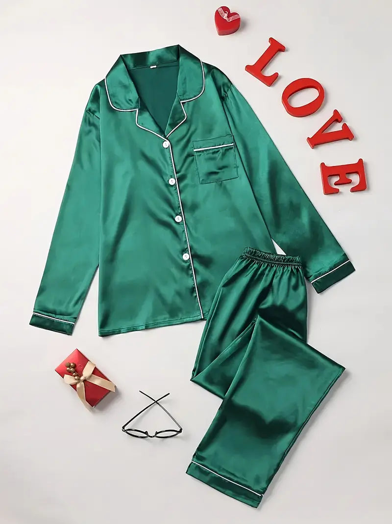 Scarlett | Women's Satin Button-Up Pajama Set