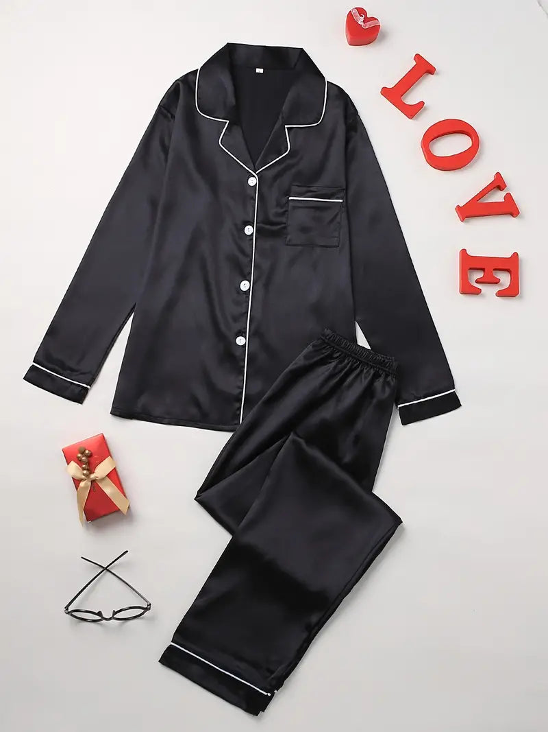 Scarlett | Women's Satin Button-Up Pajama Set