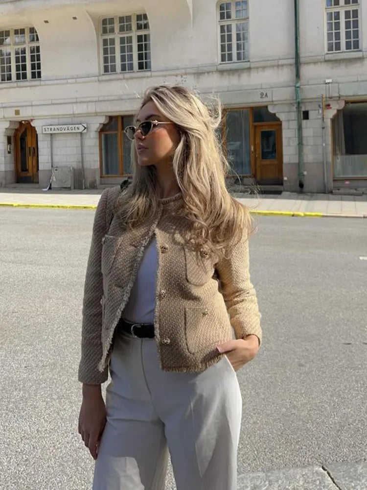 Brigitte | Women's Fringed Tweed Tailored Jacket