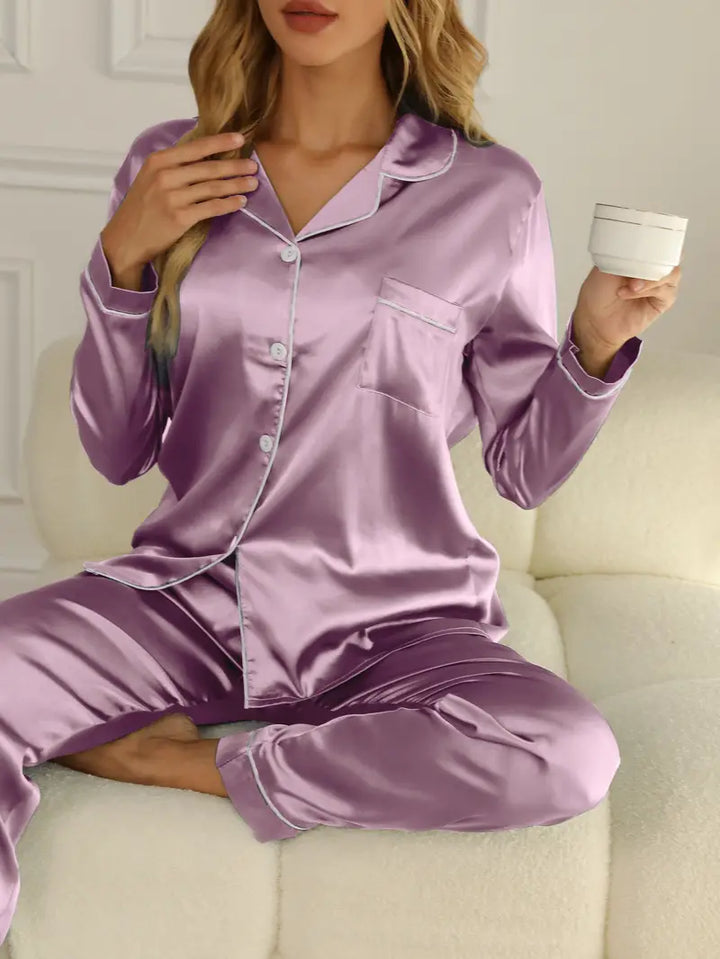 Scarlett | Women's Satin Button-Up Pajama Set