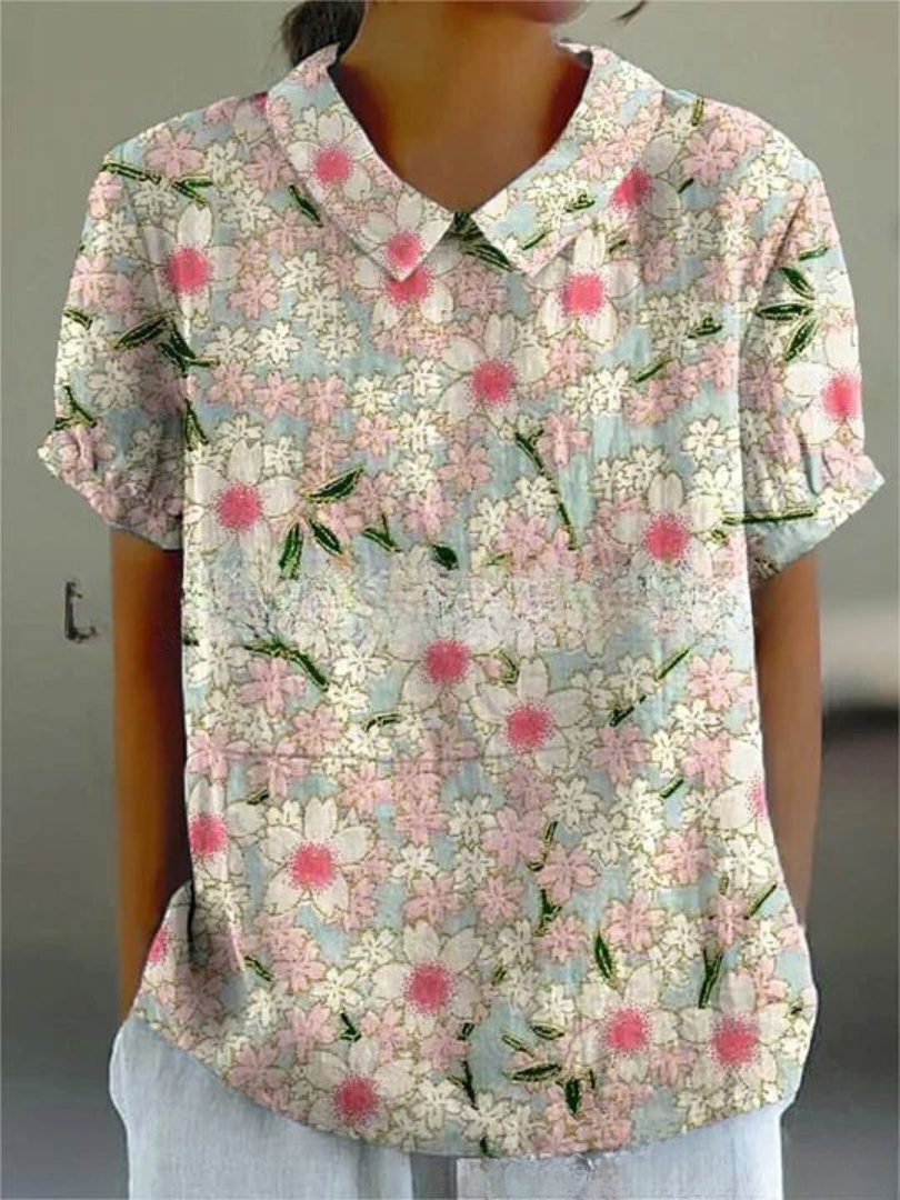 Nora | Women's Floral Linen Button Up Blouse