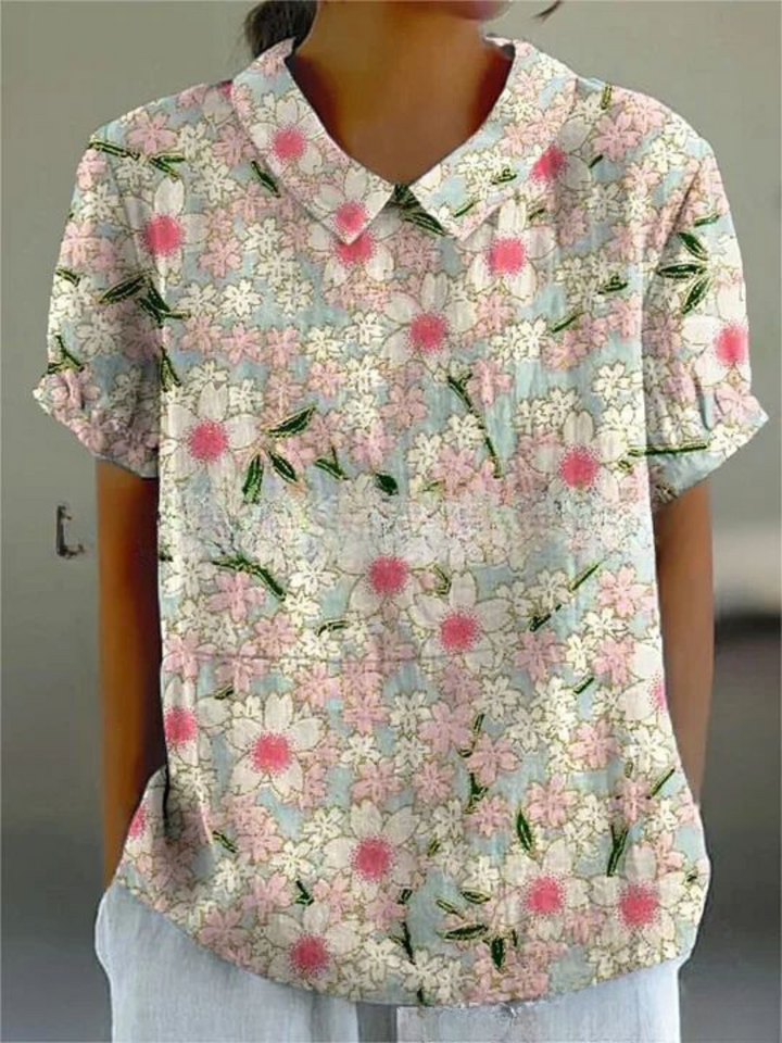 Elowen | Women's Vintage Floral Linen Relaxed Fit Blouse
