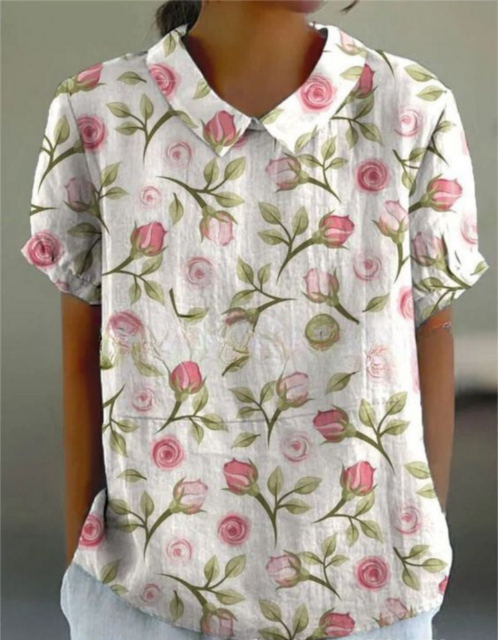 Nora | Women's Floral Linen Button Up Blouse
