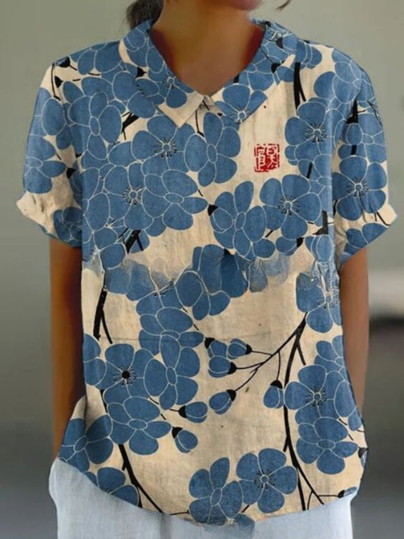 Nora | Women's Floral Linen Button Up Blouse