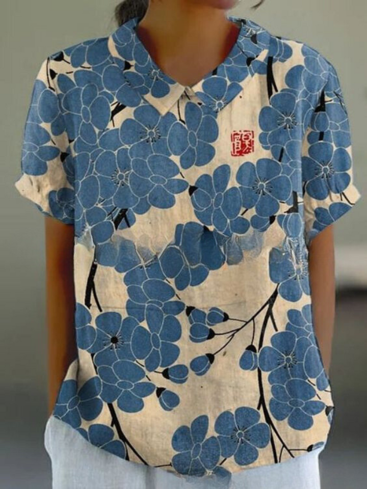 Nora | Women's Floral Linen Button Up Blouse