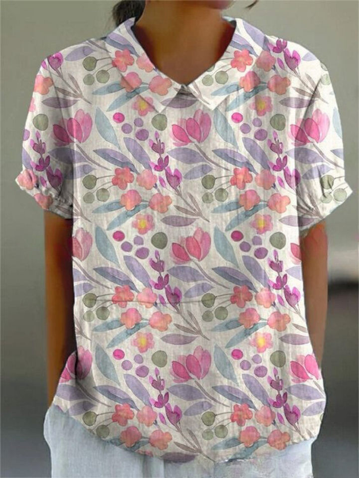 Elowen | Women's Vintage Floral Linen Relaxed Fit Blouse
