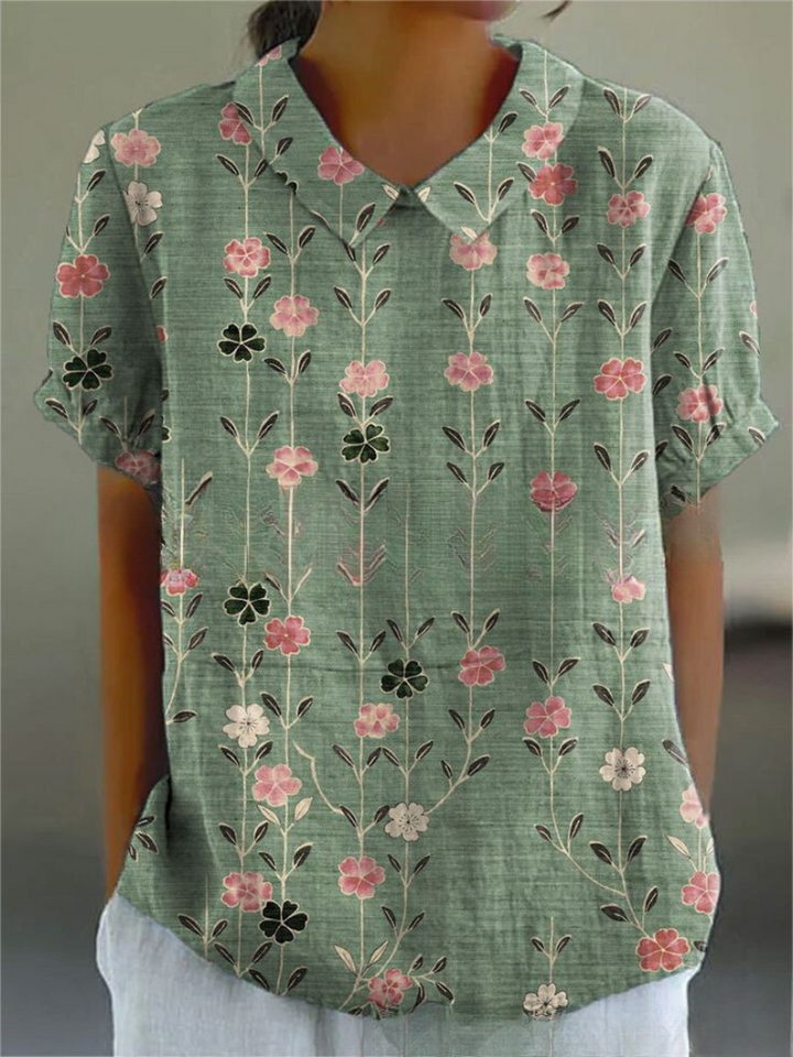 Nora | Women's Floral Linen Button Up Blouse
