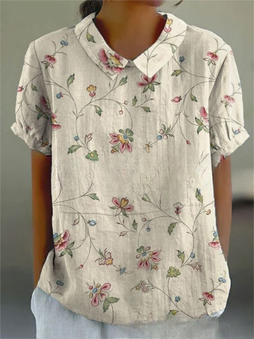 Nora | Women's Floral Linen Button Up Blouse