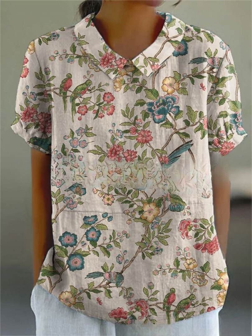 Nora | Women's Floral Linen Button Up Blouse