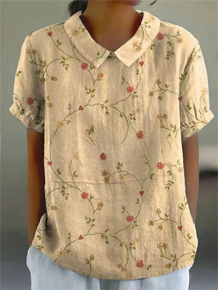 Elowen | Women's Vintage Floral Linen Relaxed Fit Blouse