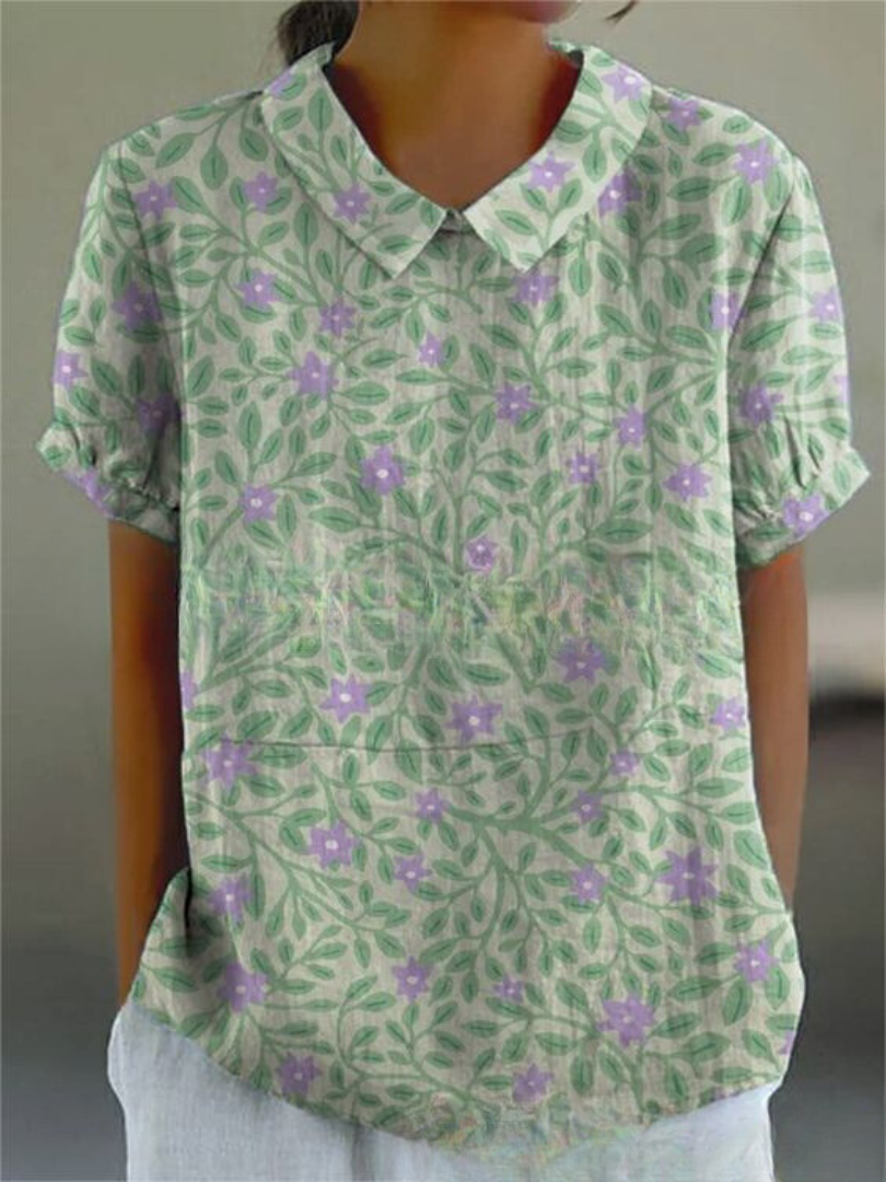 Nora | Women's Floral Linen Button Up Blouse