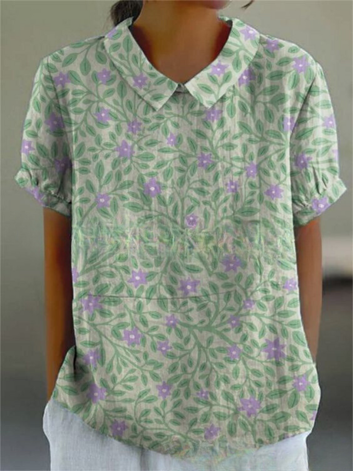Nora | Women's Floral Linen Button Up Blouse
