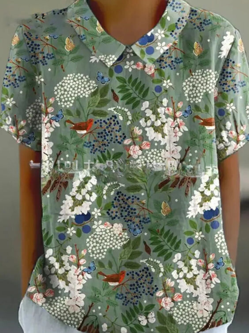Elowen | Women's Vintage Floral Linen Relaxed Fit Blouse