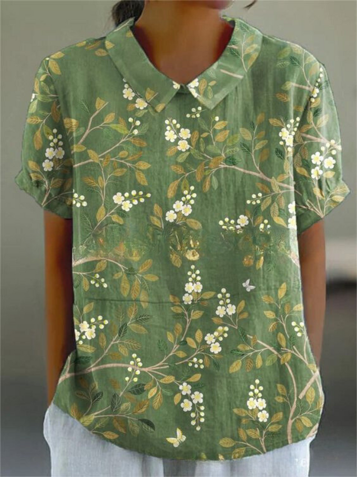 Elowen | Women's Vintage Floral Linen Relaxed Fit Blouse