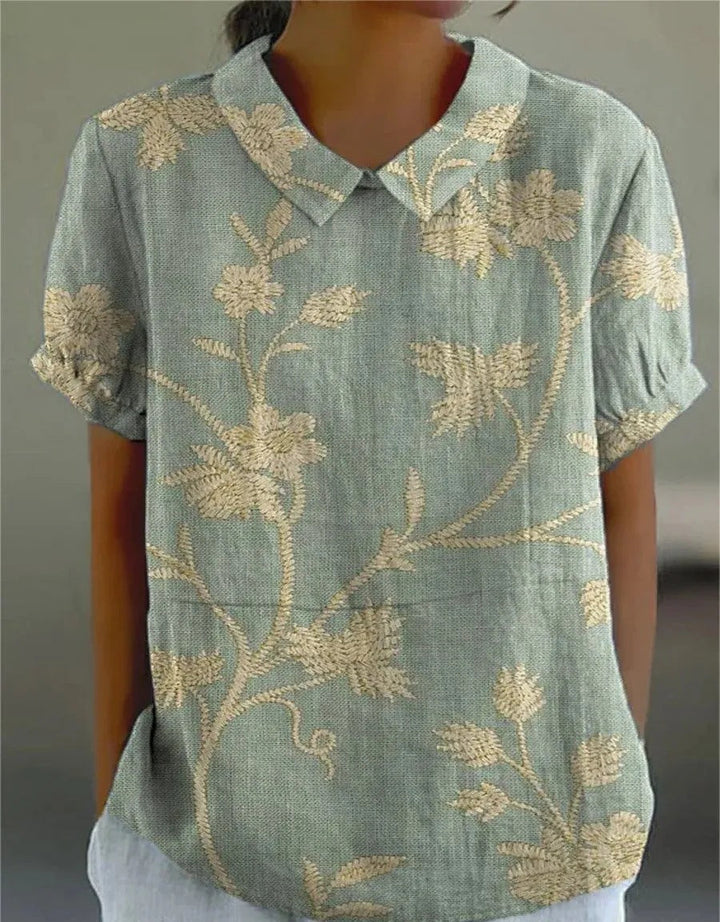 Elowen | Women's Vintage Floral Linen Relaxed Fit Blouse