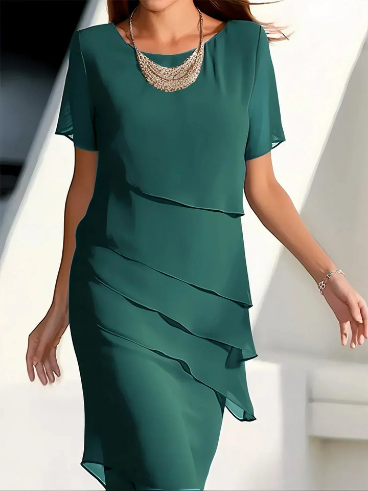 Elina | Women's Refined Tiered Ruffle Midi Dress