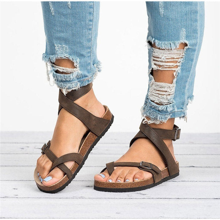 Elowen | Women's Cross Strap Open Toe Flat Sandals