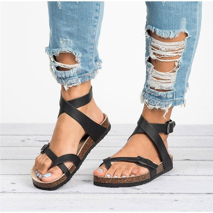 Elowen | Women's Cross Strap Open Toe Flat Sandals