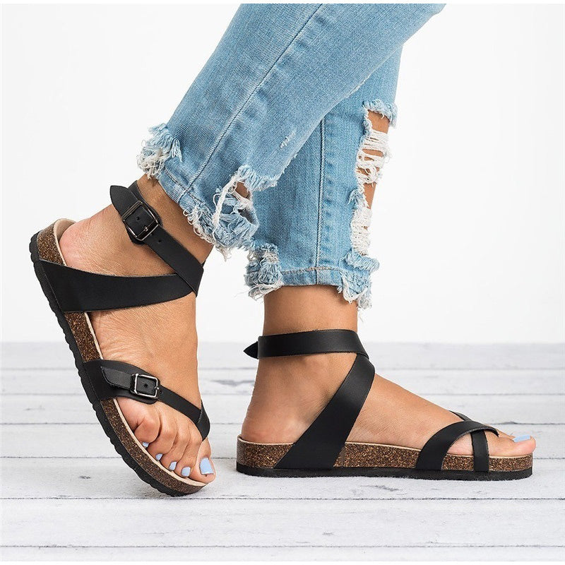 Elowen | Women's Cross Strap Open Toe Flat Sandals