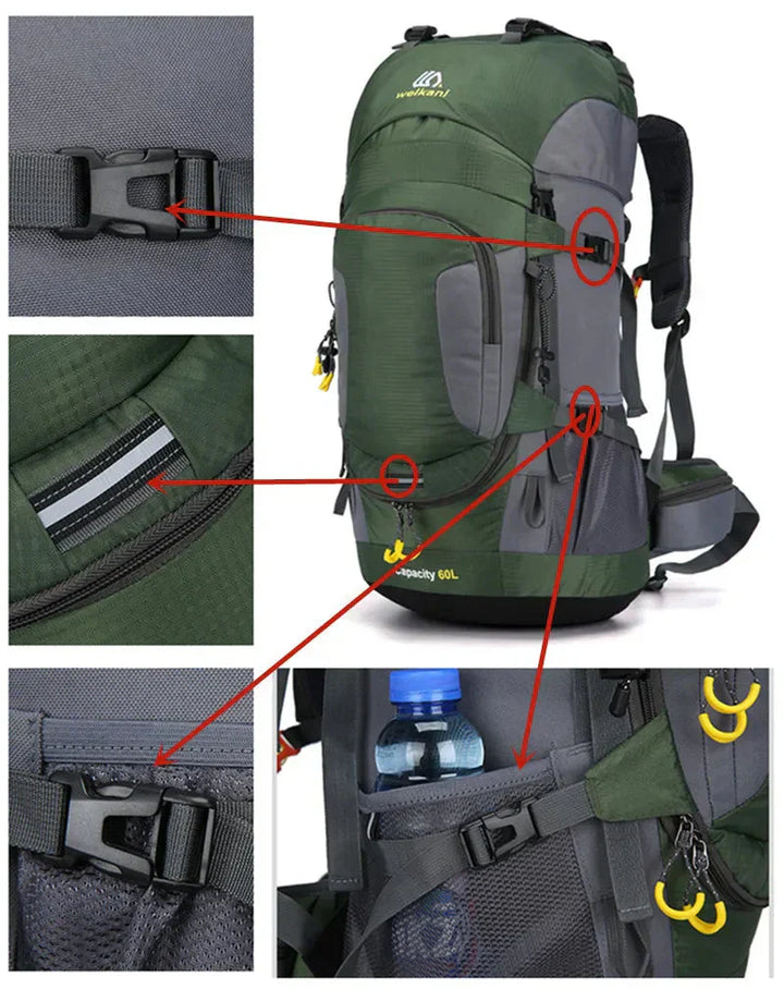 60-Litre Waterproof Hiking Backpack High-Capacity Outdoor Travel Pack
