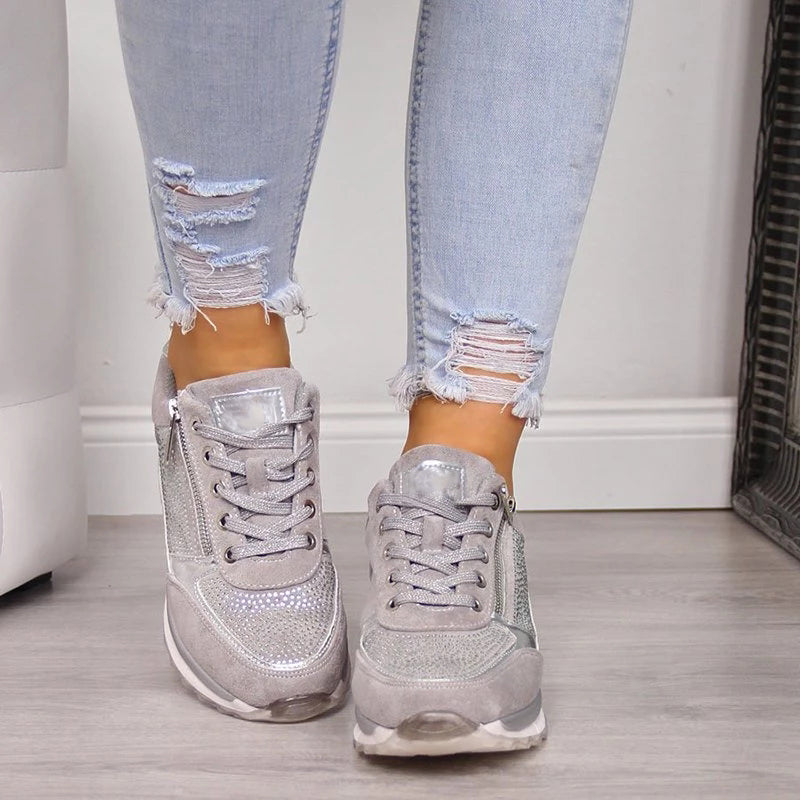 Zara | Women's Glitter Platform Lace-Up Trainers